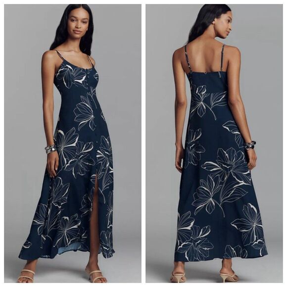Hutch NWT Valente Maxi Dress Navy Floral Women’s Size XXS Slit Adjustable Straps - Picture 1 of 16